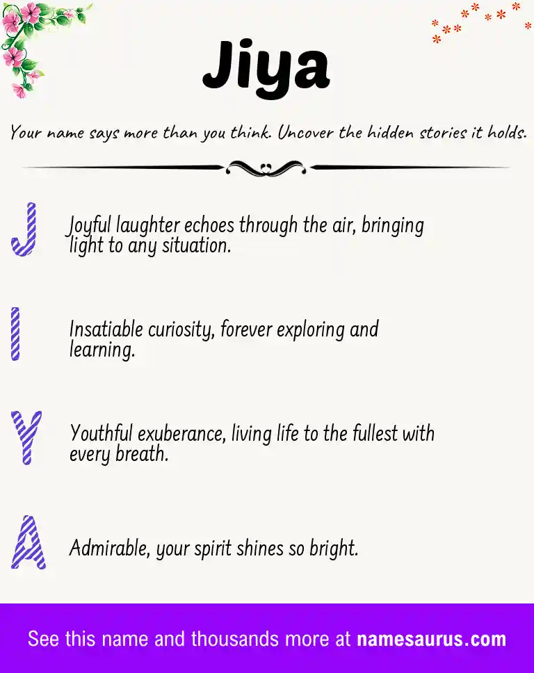 Acrostic poem about Jiya.