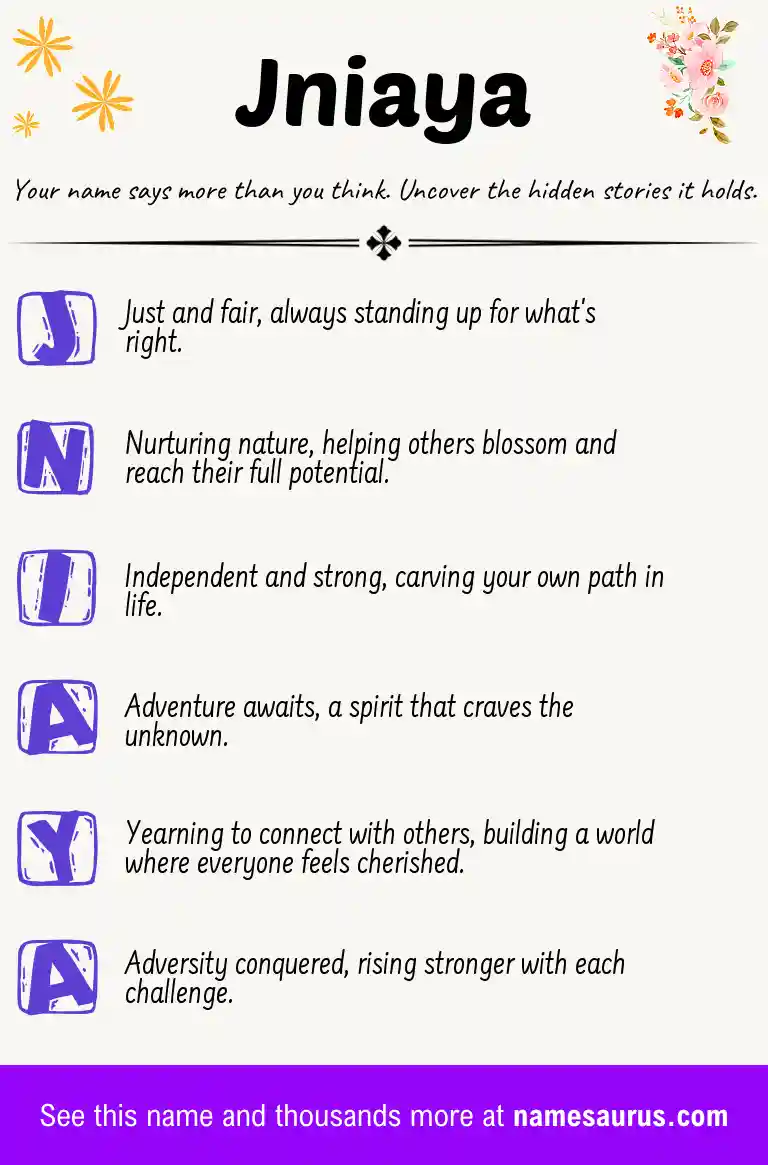 Acrostic poem about Jniaya.