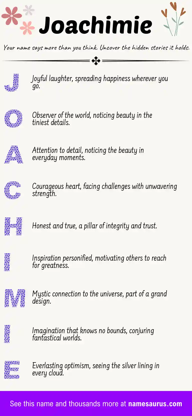Acrostic poem about Joachimie.