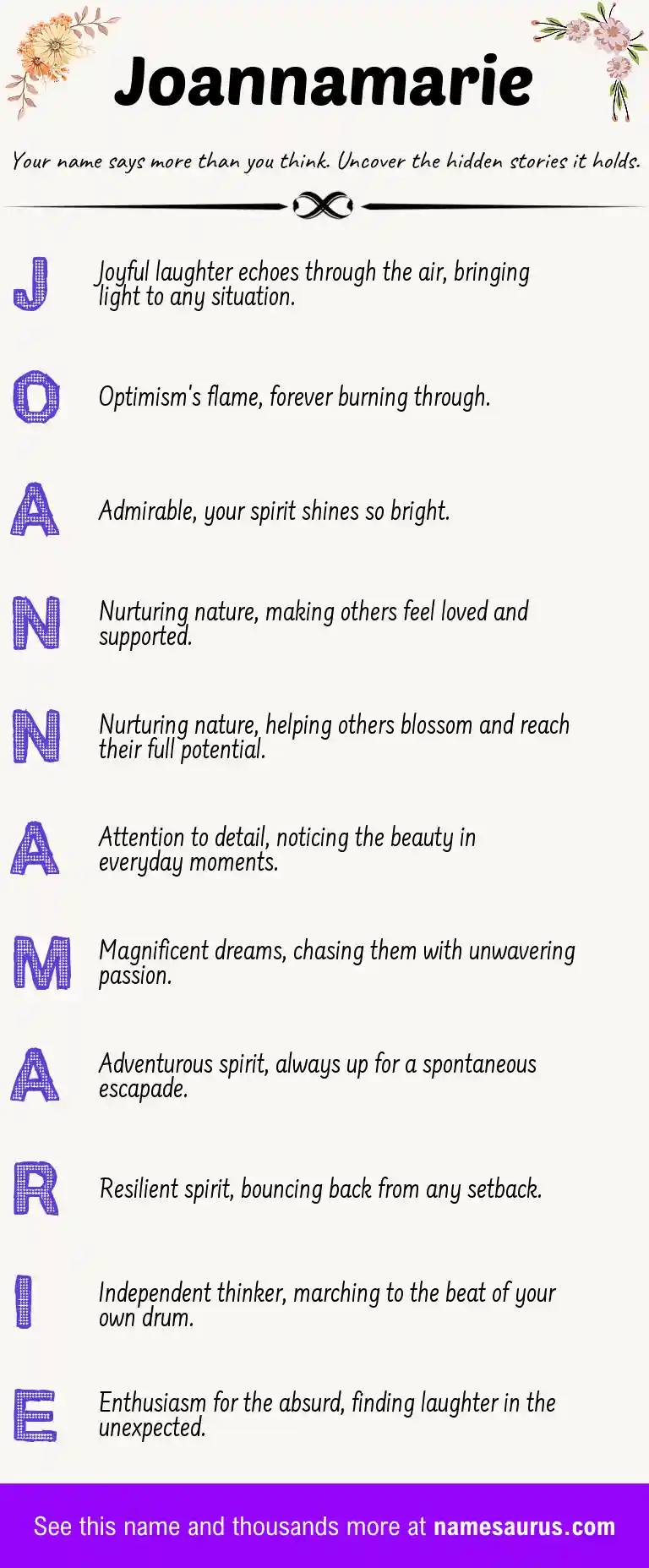 Acrostic poem about Joannamarie.
