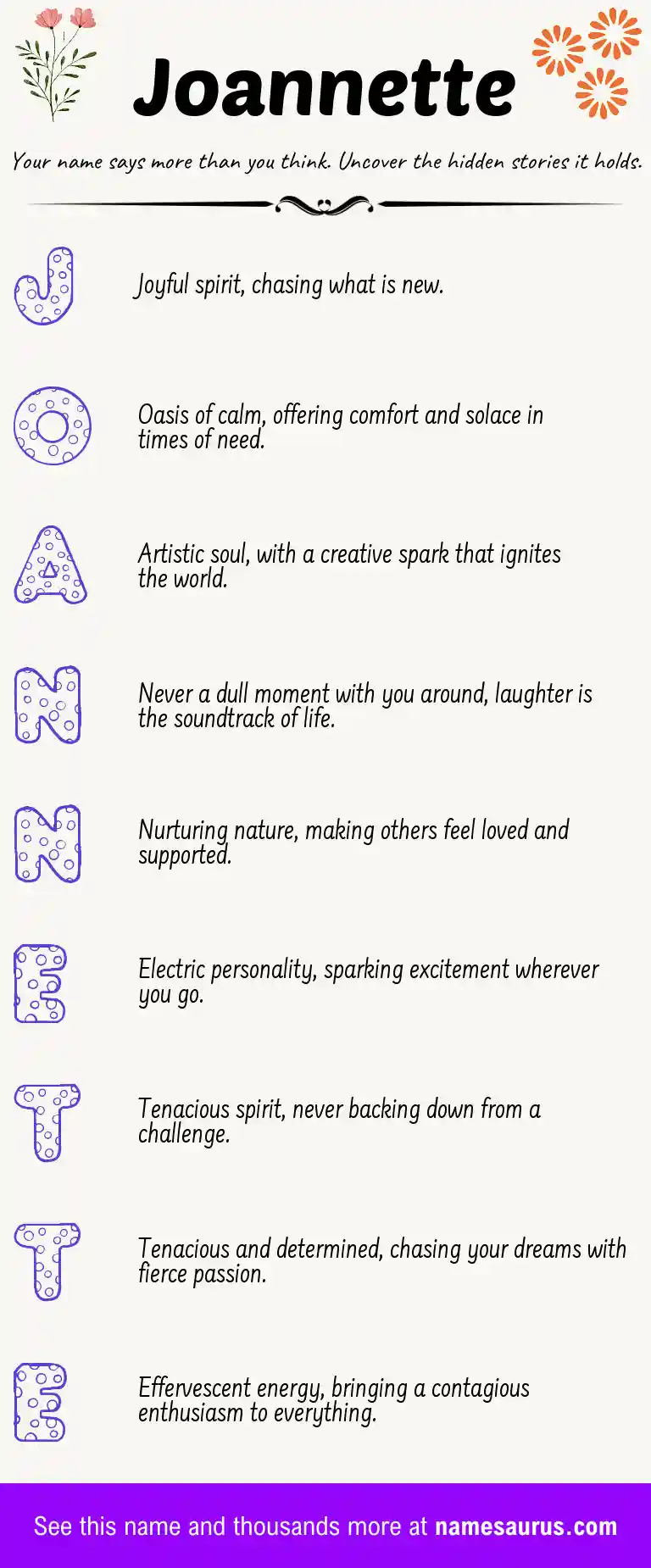 Acrostic poem about Joannette.
