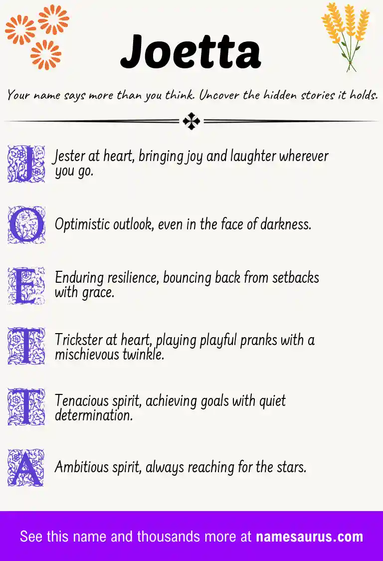 Acrostic poem about Joetta.
