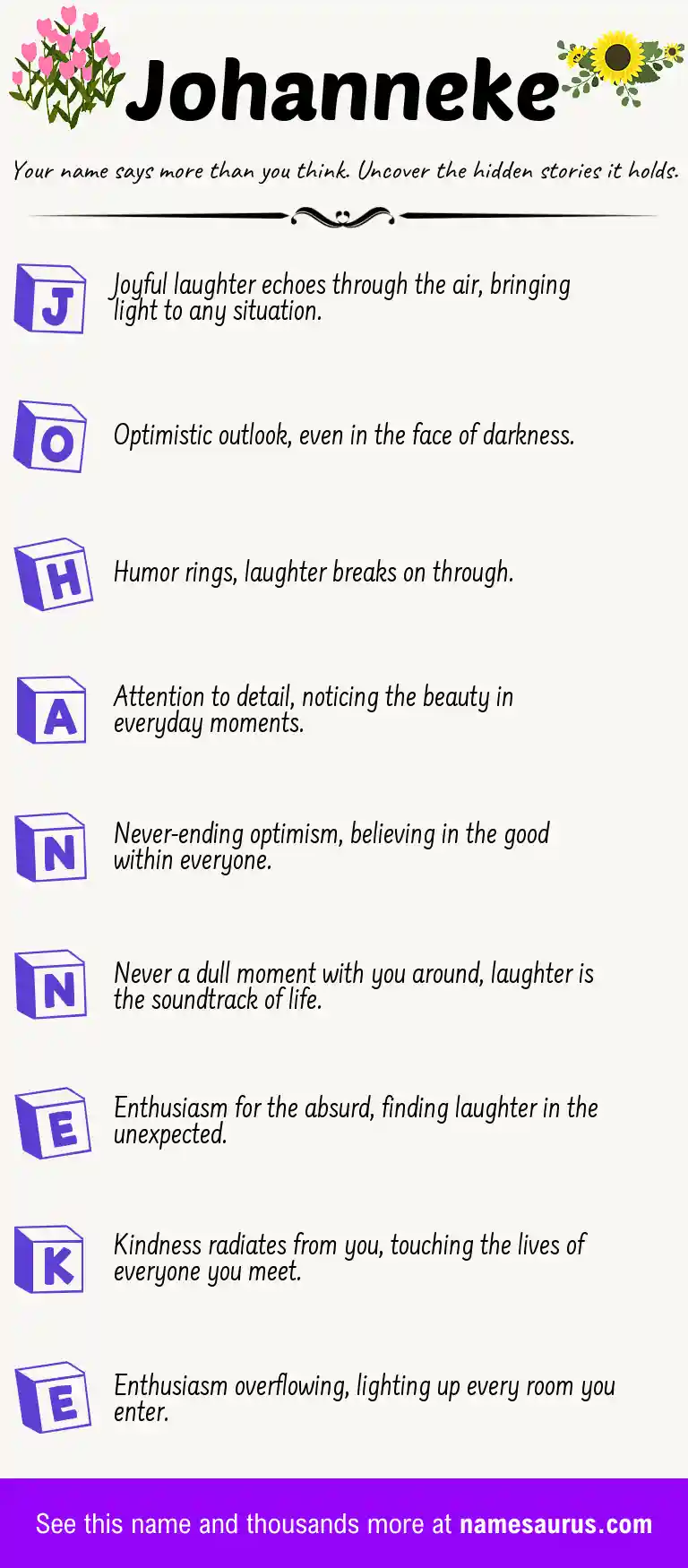 Acrostic poem about Johanneke.