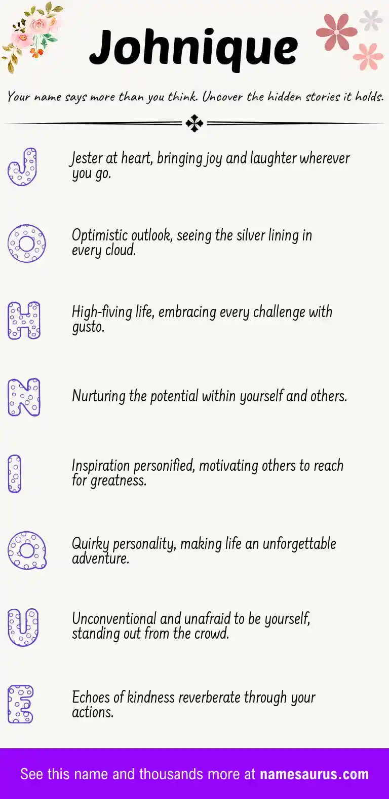 Acrostic poem about Johnique.