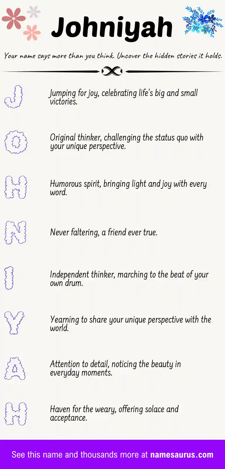 Acrostic poem about Johniyah.