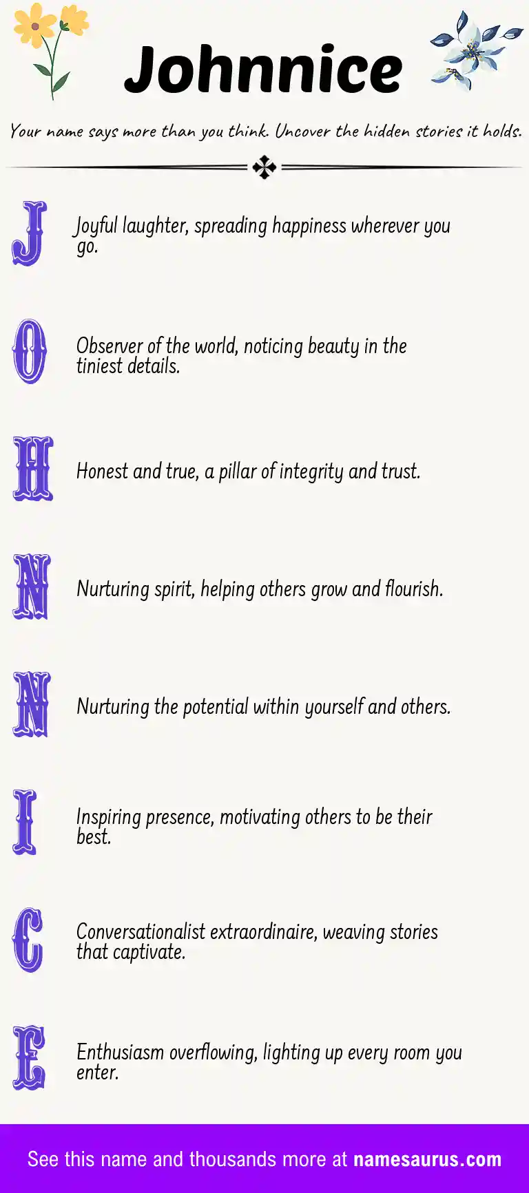 Acrostic poem about Johnnice.