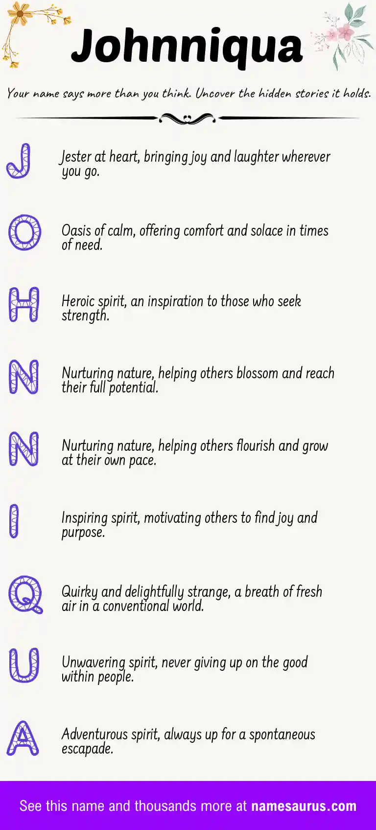 Acrostic poem about Johnniqua.