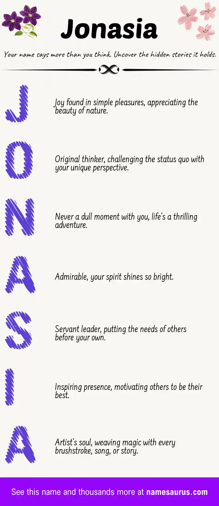 Acrostic poem about Jonasia.