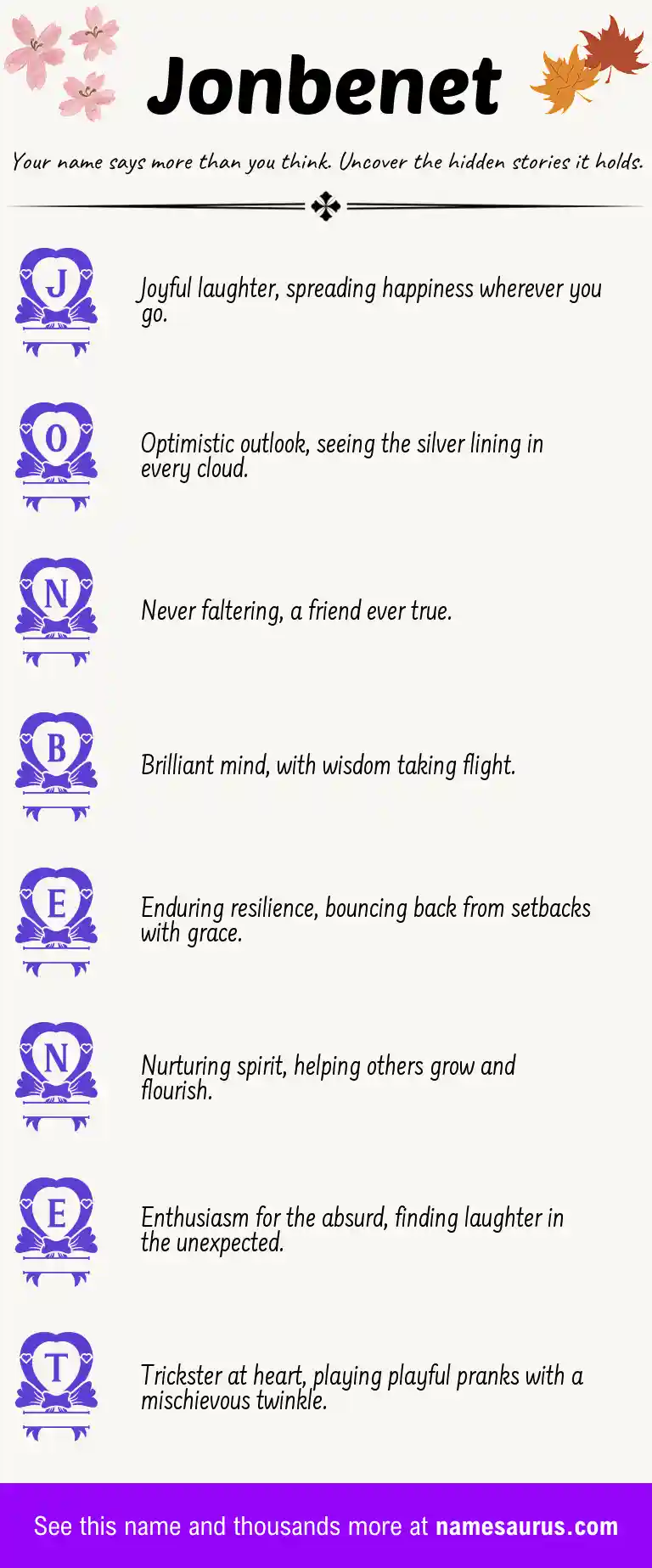 Acrostic poem about Jonbenet.