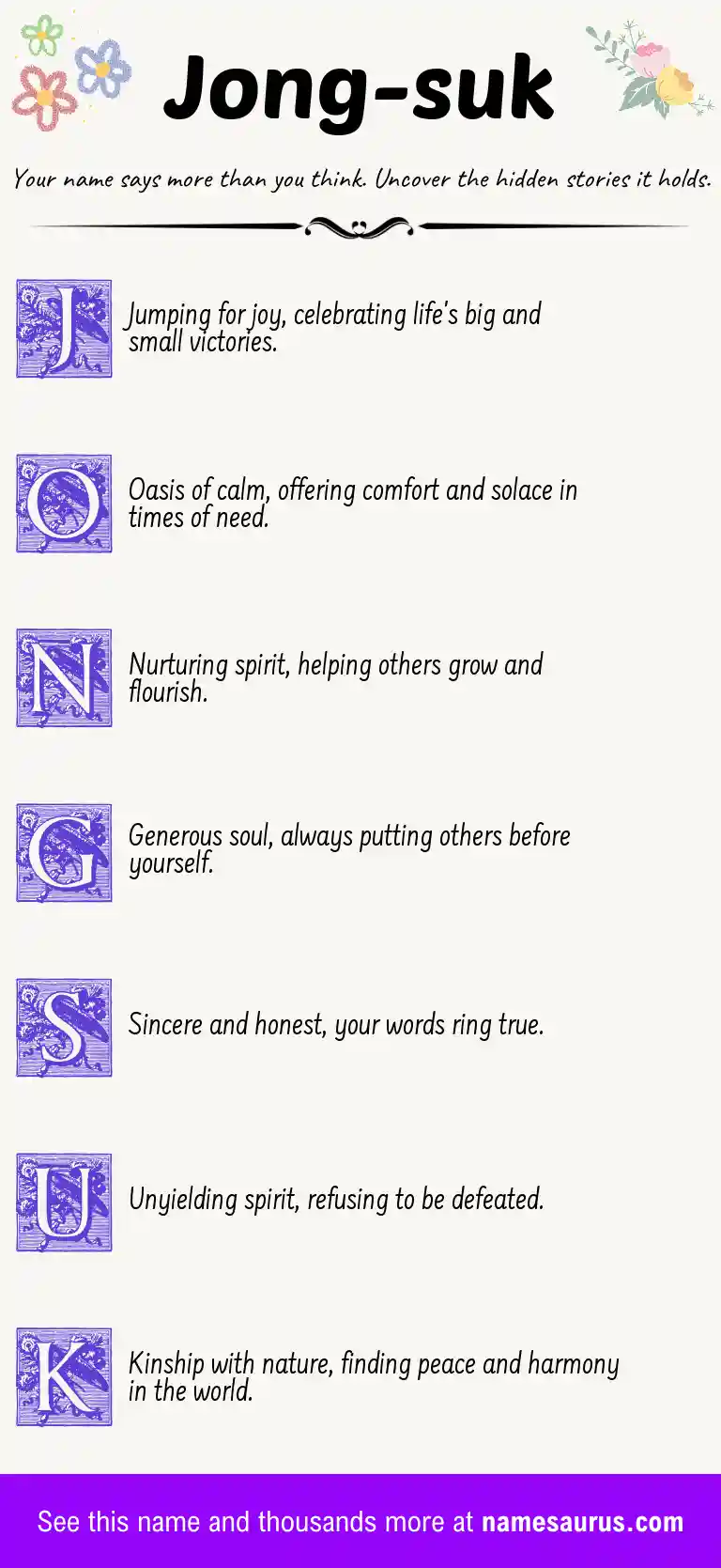 Acrostic poem about Jong-suk.
