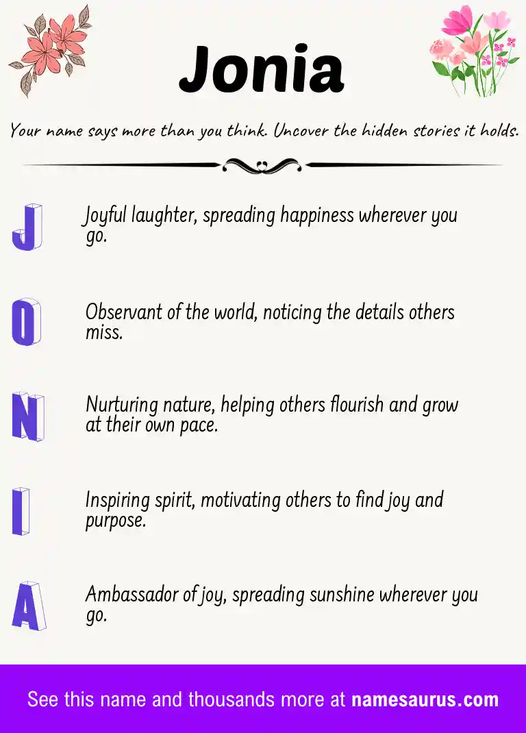 Acrostic poem about Jonia.