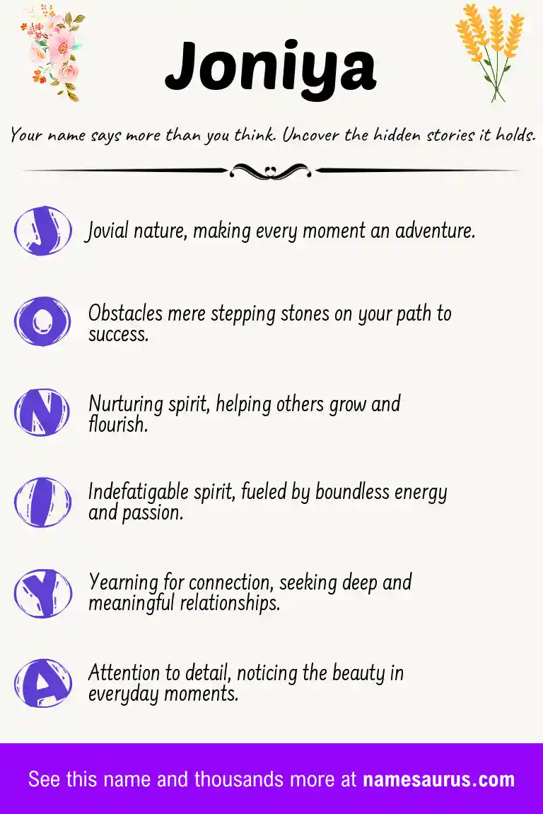 Acrostic poem about Joniya.