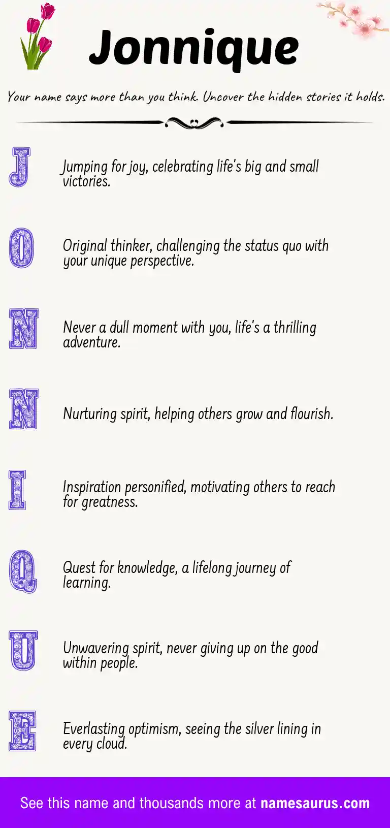 Acrostic poem about Jonnique.