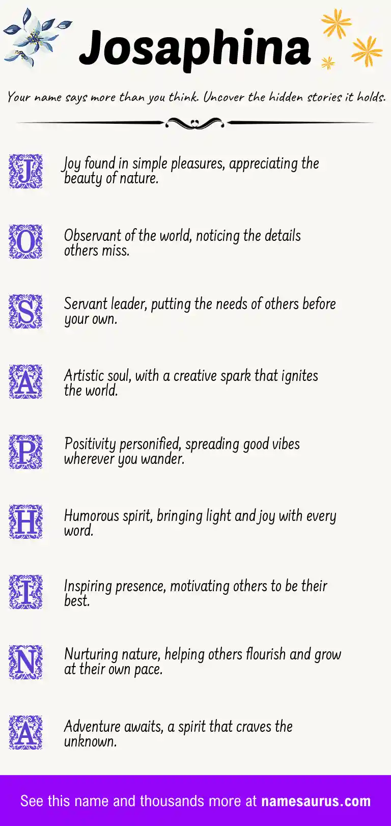 Acrostic poem about Josaphina.