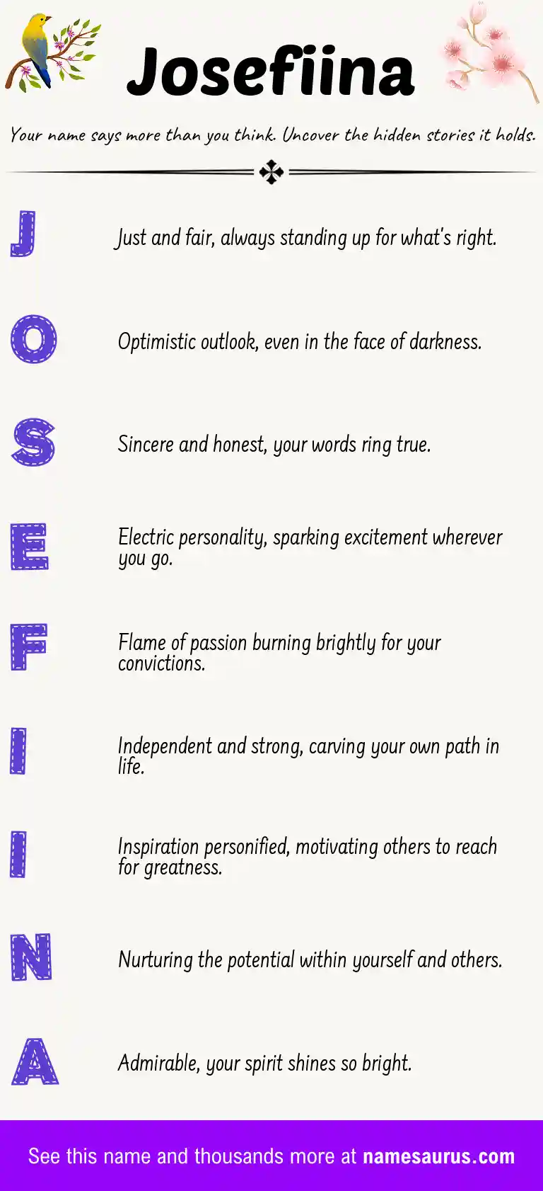 Acrostic poem about Josefiina.
