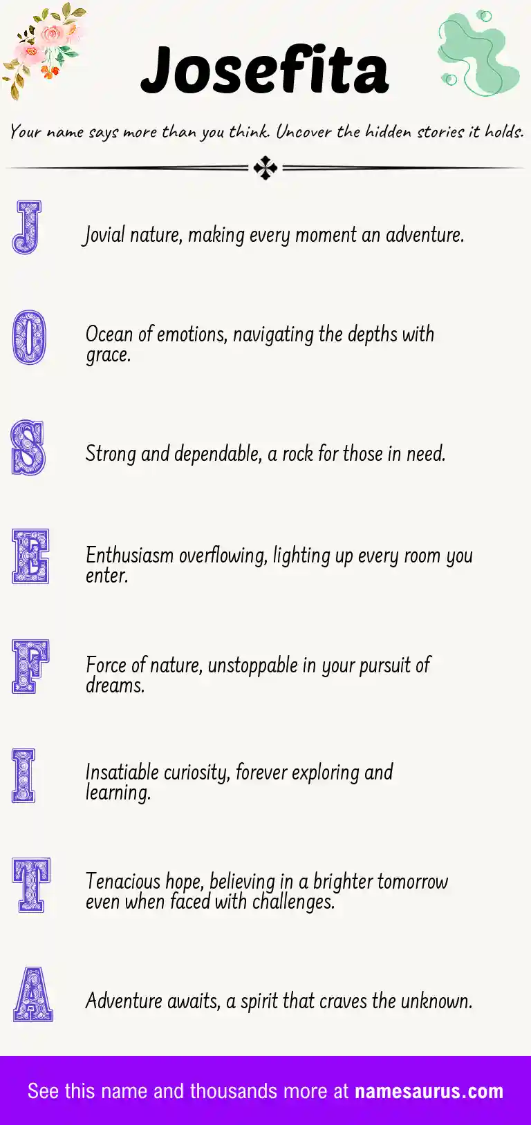 Acrostic poem about Josefita.
