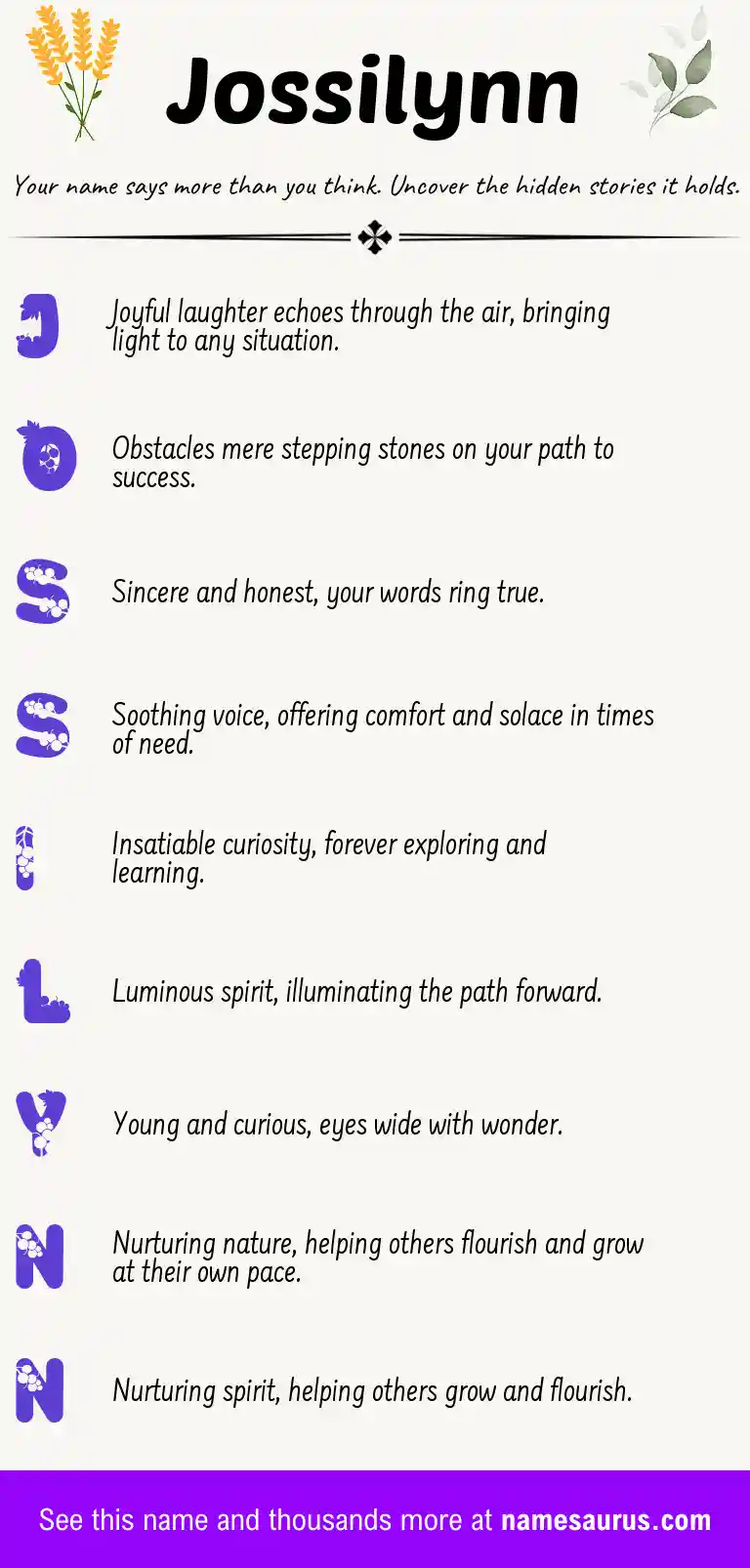 Acrostic poem about Jossilynn.