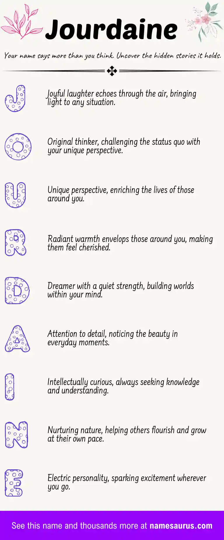 Acrostic poem about Jourdaine.