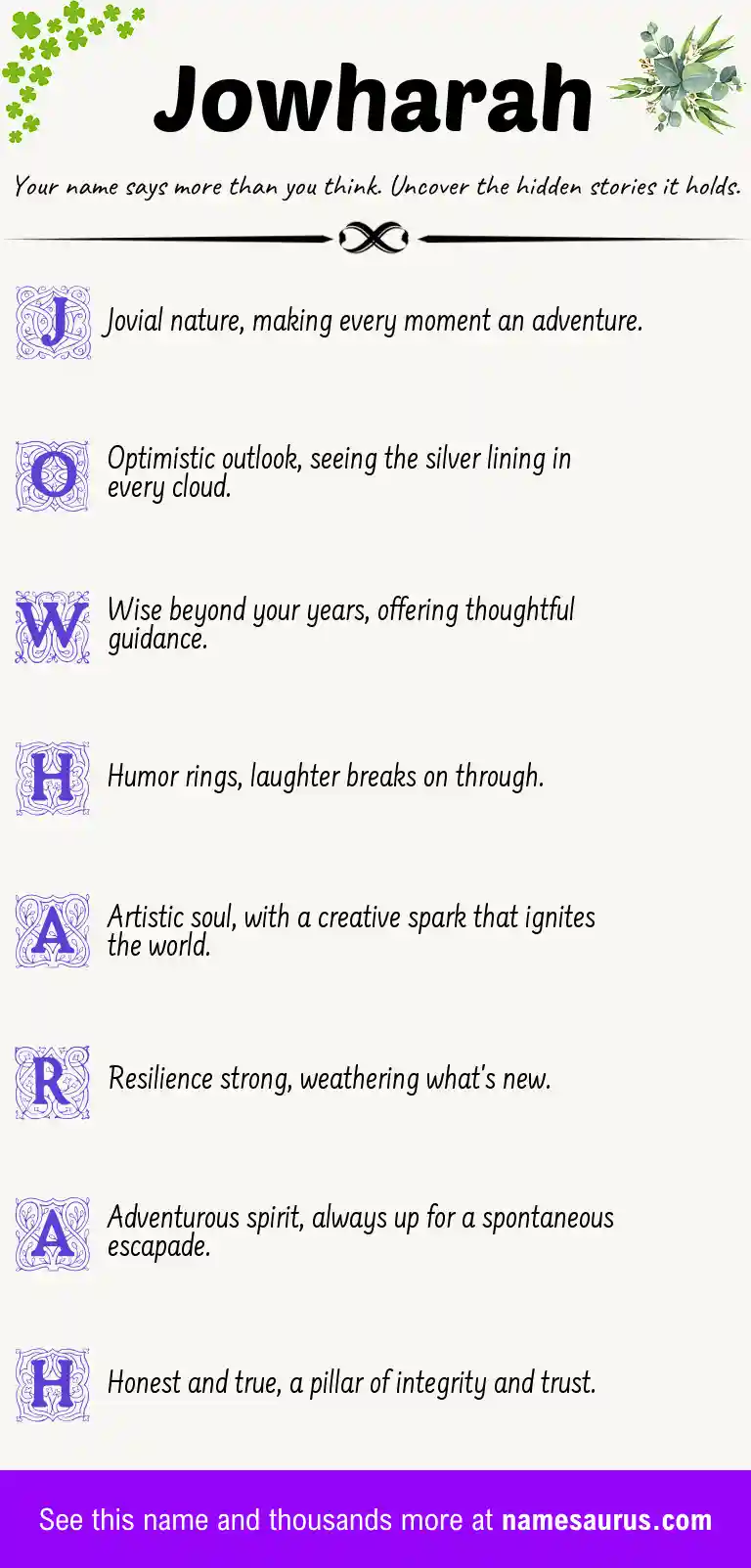 Acrostic poem about Jowharah.