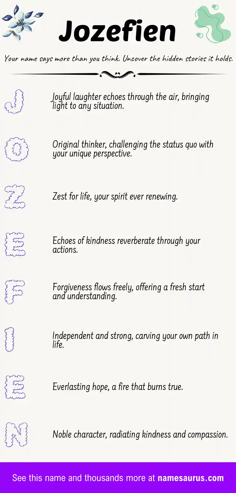 Acrostic poem about Jozefien.