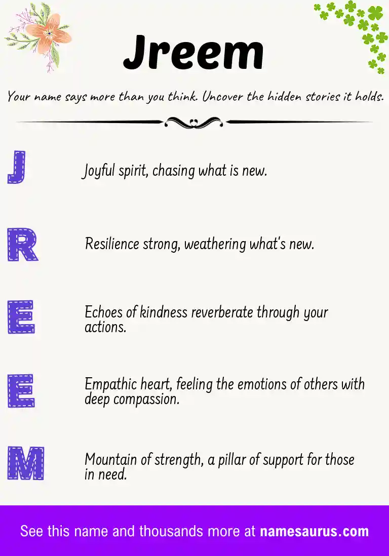 Acrostic poem about Jreem.