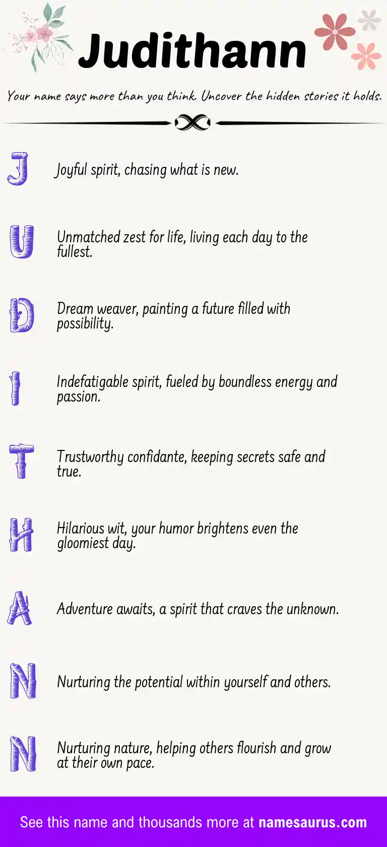 Acrostic poem about Judithann.