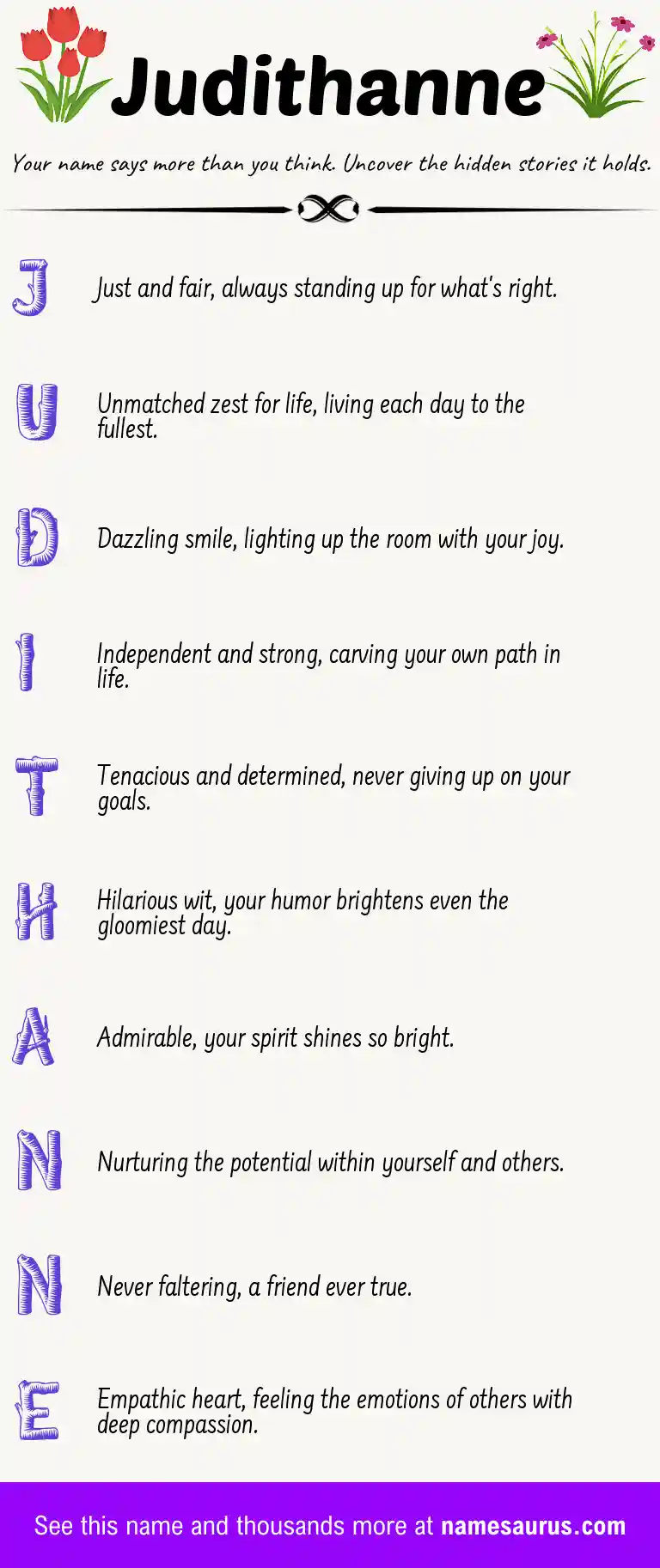 Acrostic poem about Judithanne.