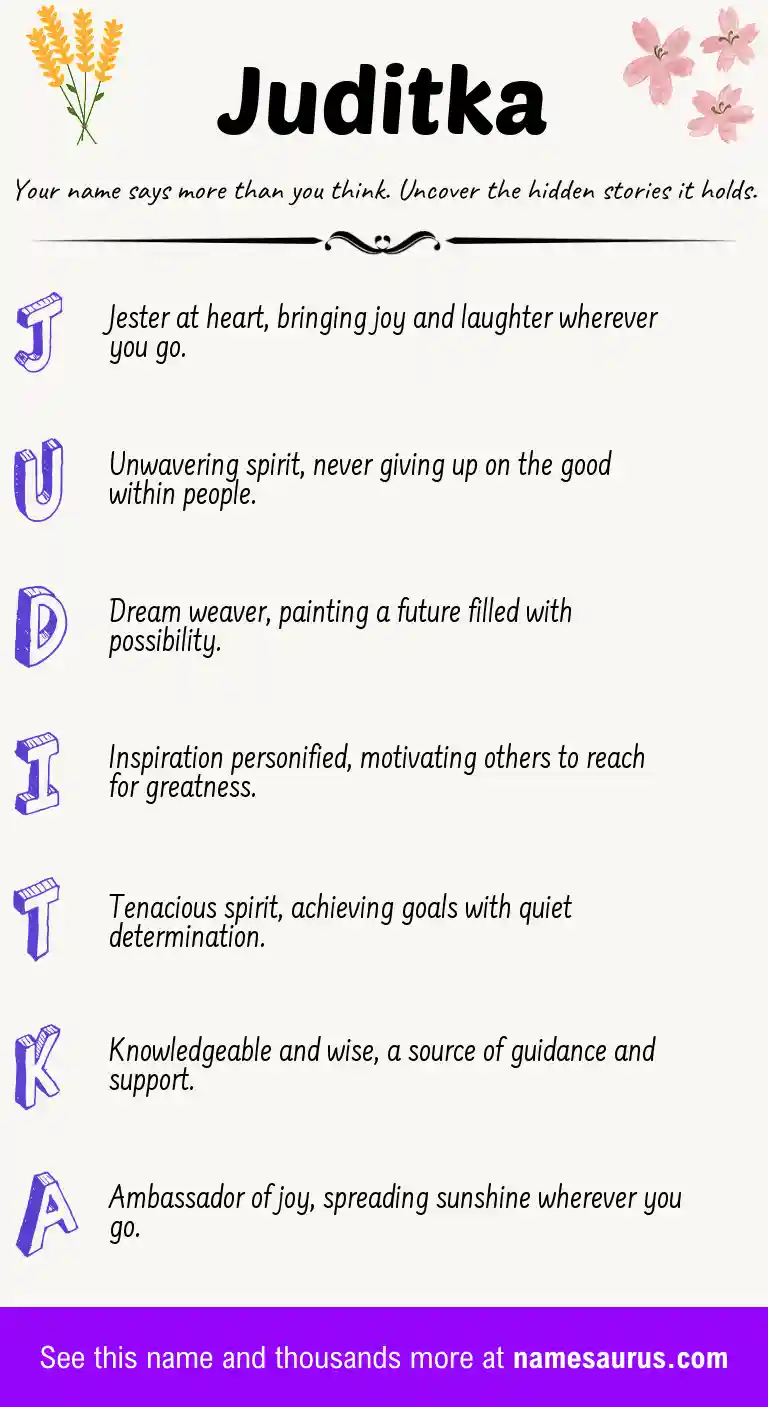 Acrostic poem about Juditka.