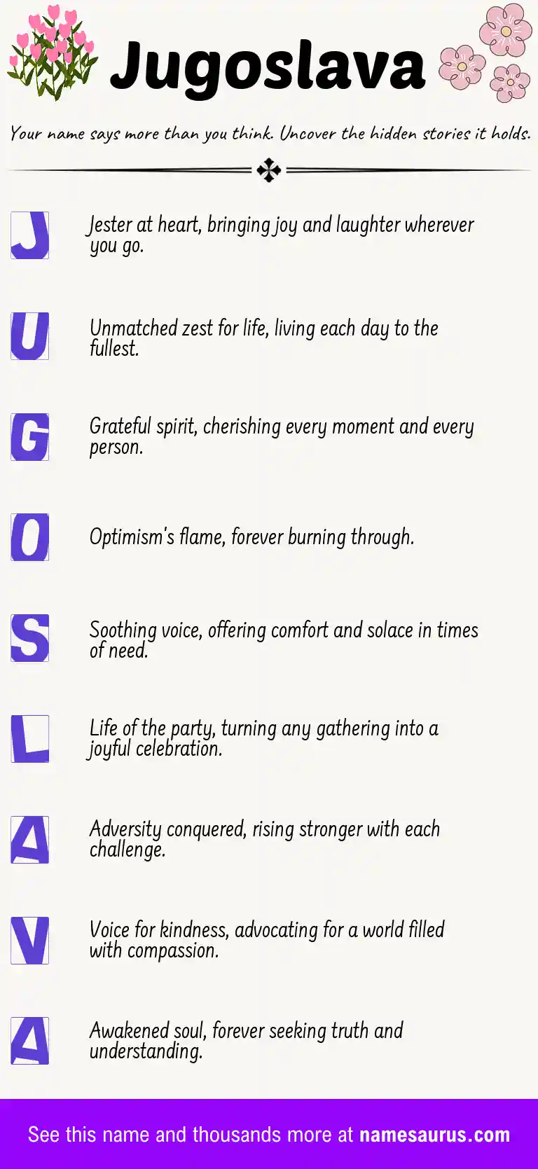 Acrostic poem about Jugoslava.