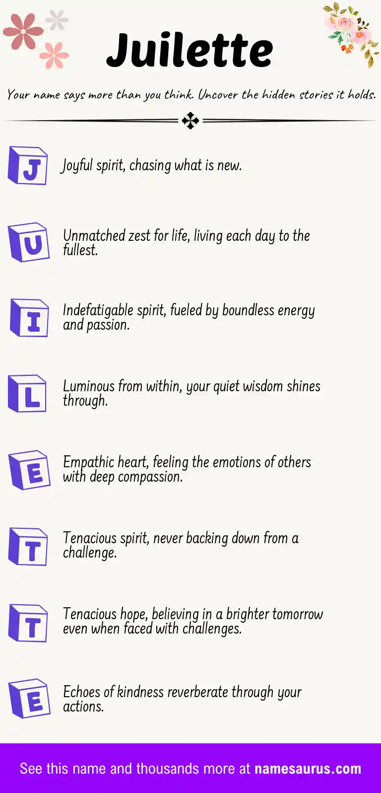 Acrostic poem about Juilette.