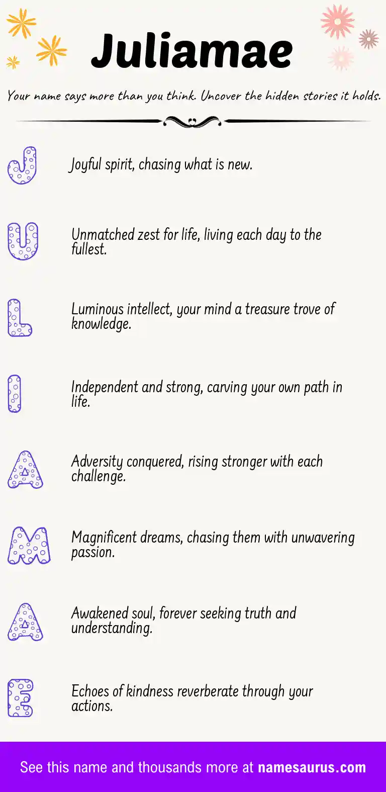 Acrostic poem about Juliamae.