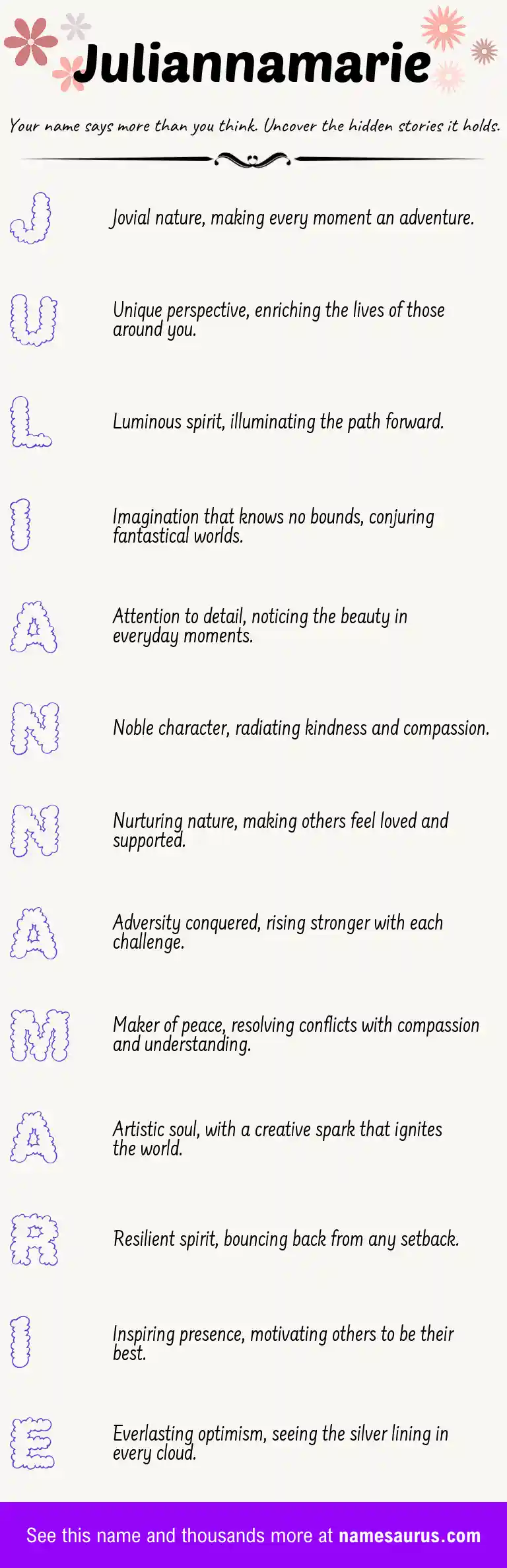 Acrostic poem about Juliannamarie.