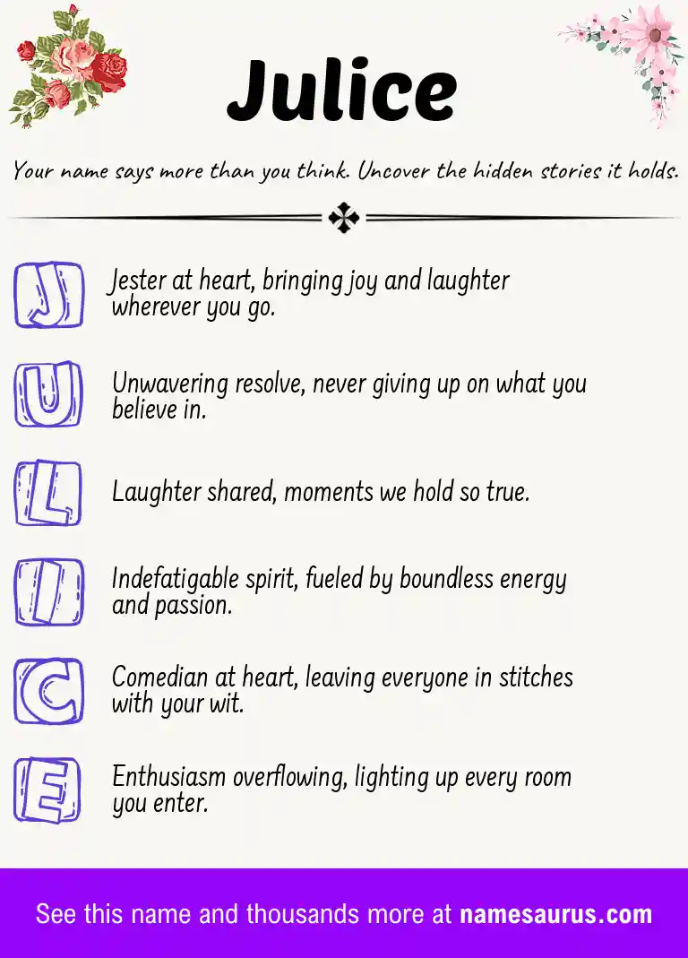 Acrostic poem about Julice.