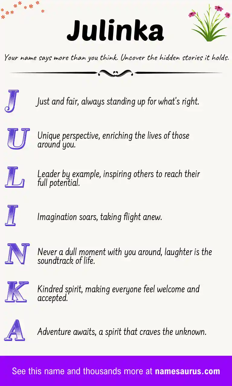 Acrostic poem about Julinka.