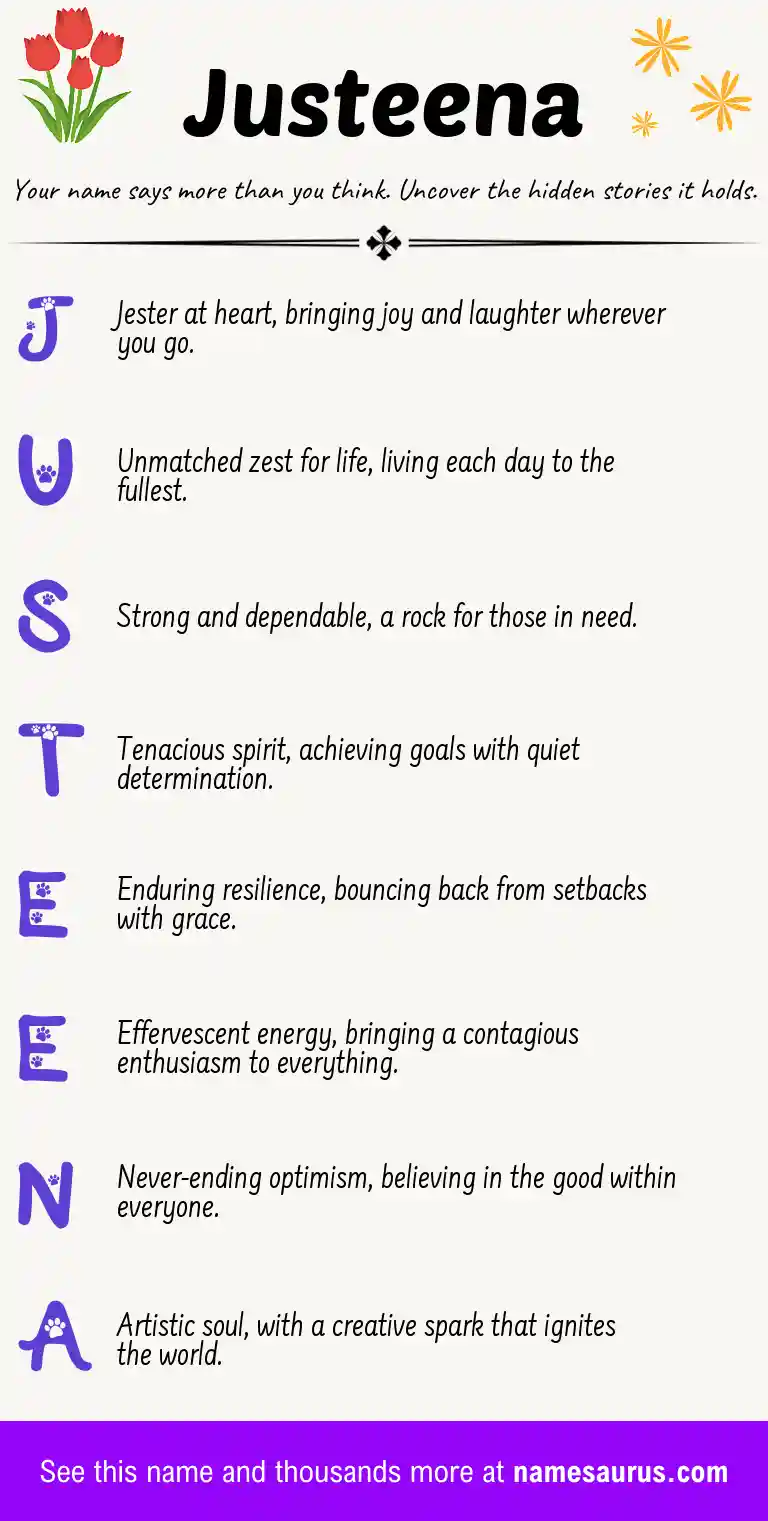 Acrostic poem about Justeena.