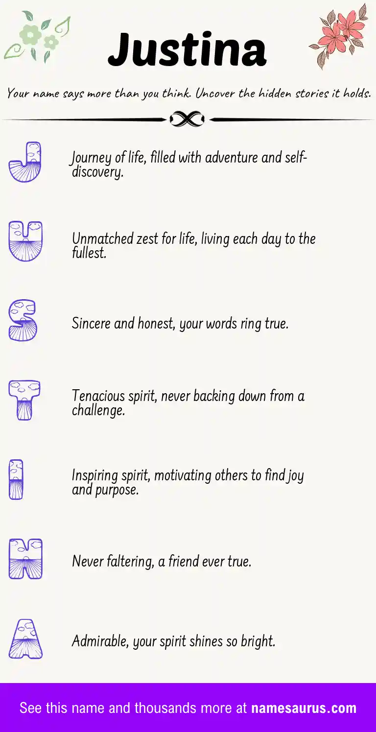 Acrostic poem about Justina.
