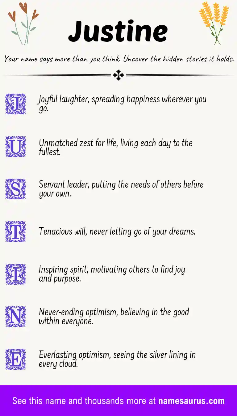 Acrostic poem about Justine.