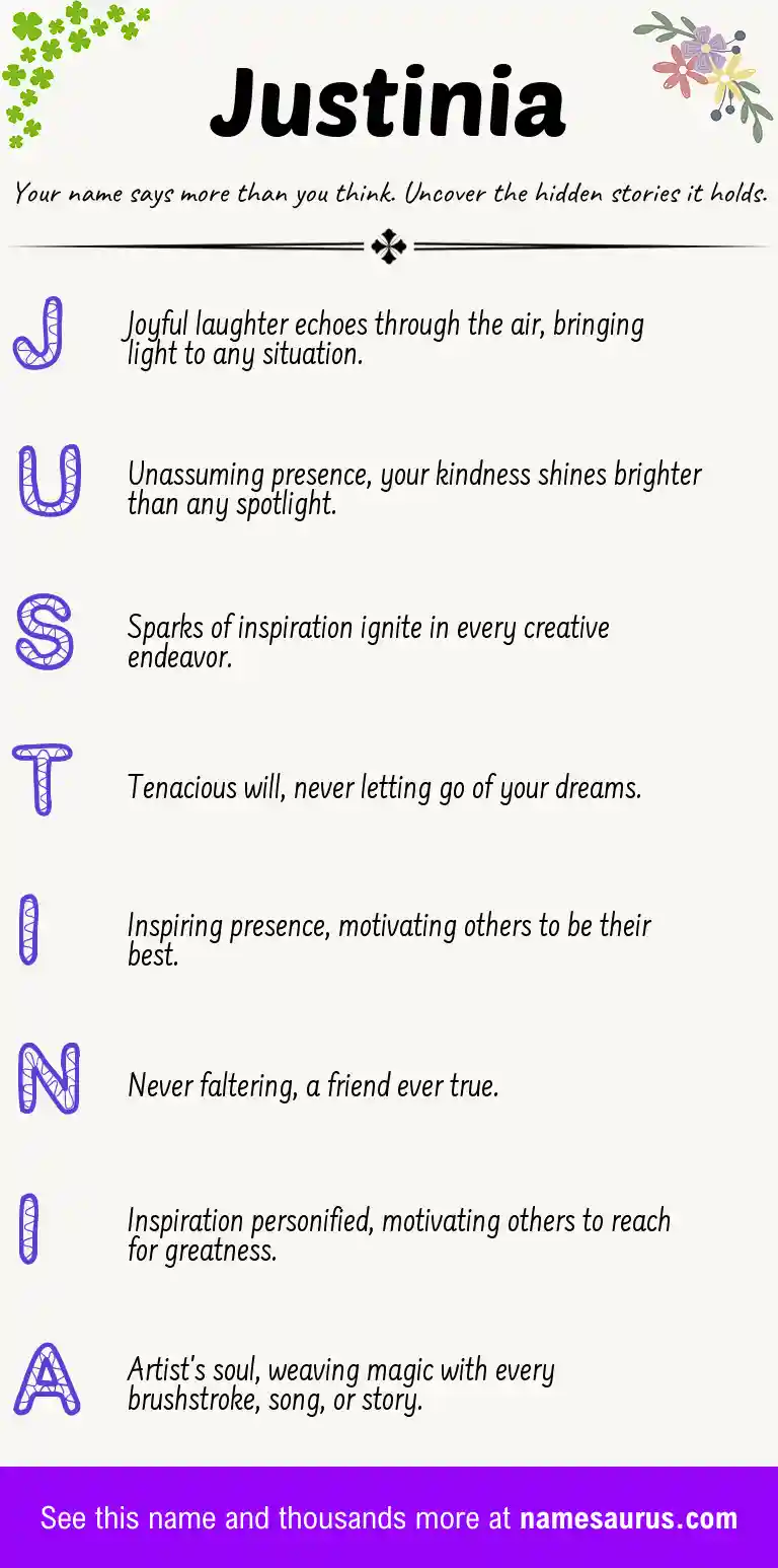 Acrostic poem about Justinia.