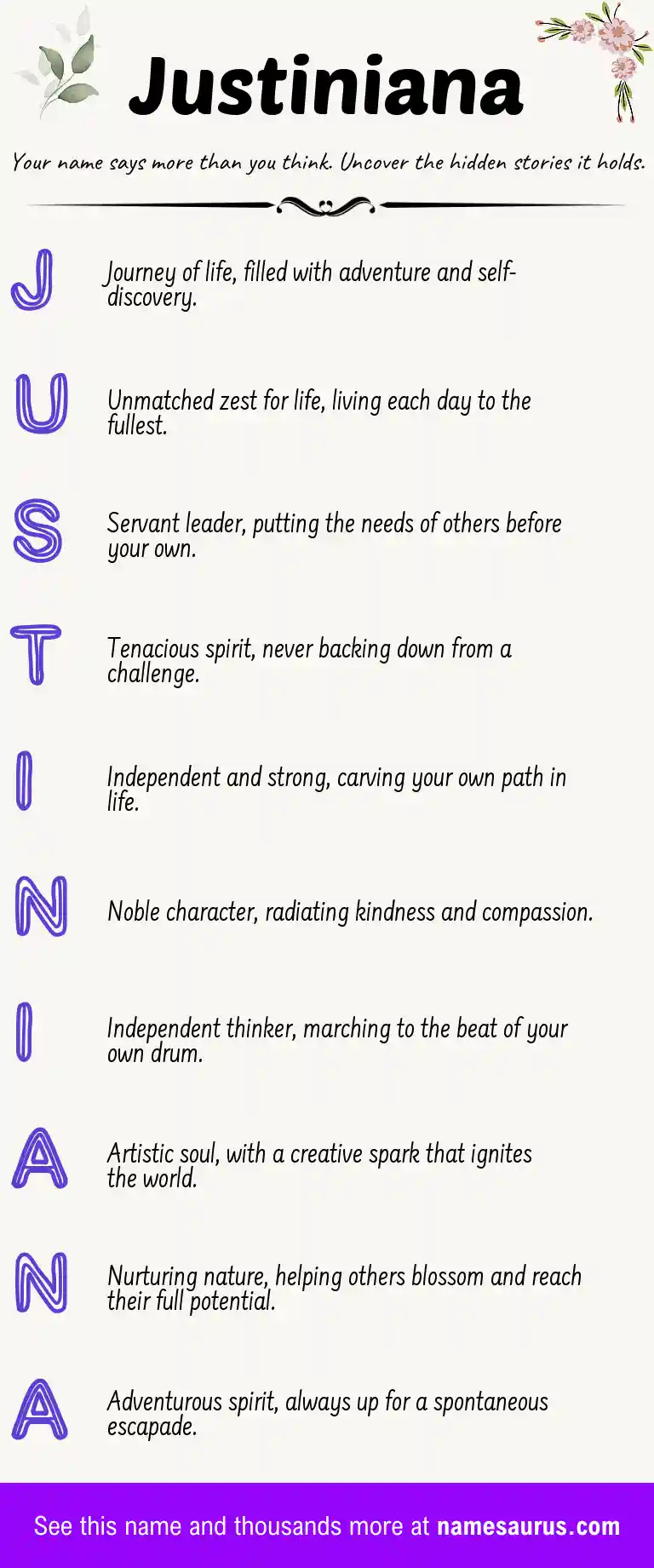 Acrostic poem about Justiniana.