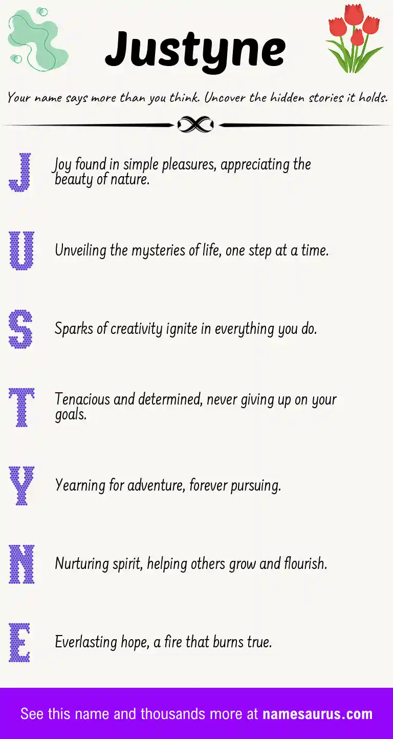 Acrostic poem about Justyne.