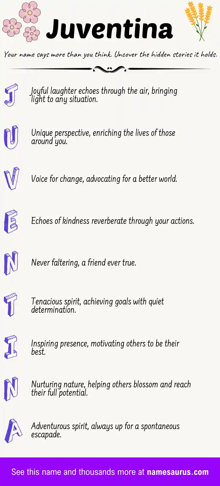 Acrostic poem about Juventina.