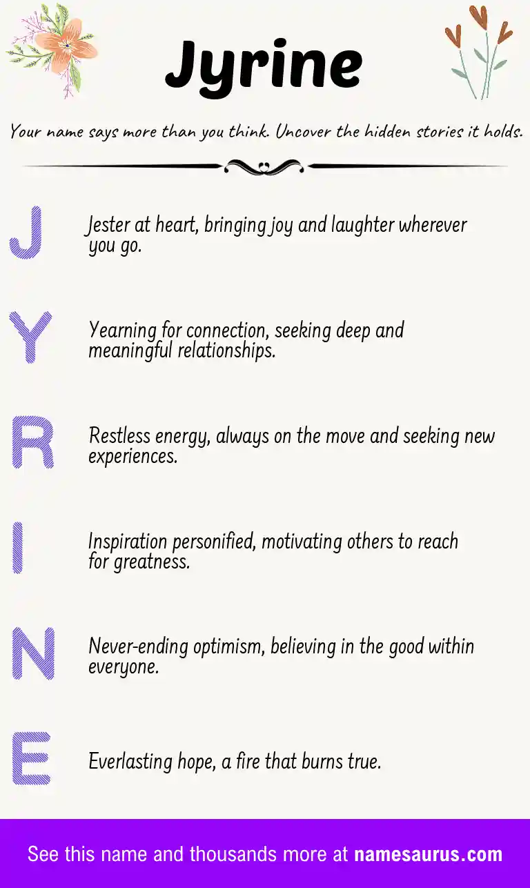 Acrostic poem about Jyrine.