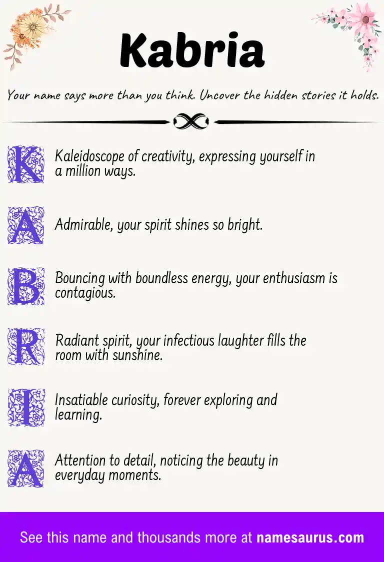 Acrostic poem about Kabria.