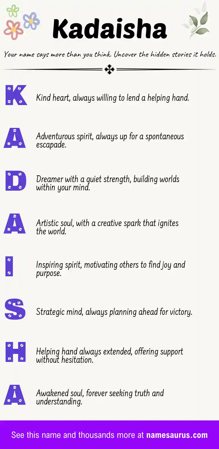 Acrostic poem about Kadaisha.