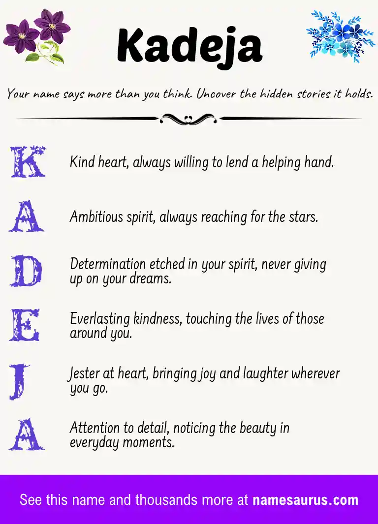 Acrostic poem about Kadeja.