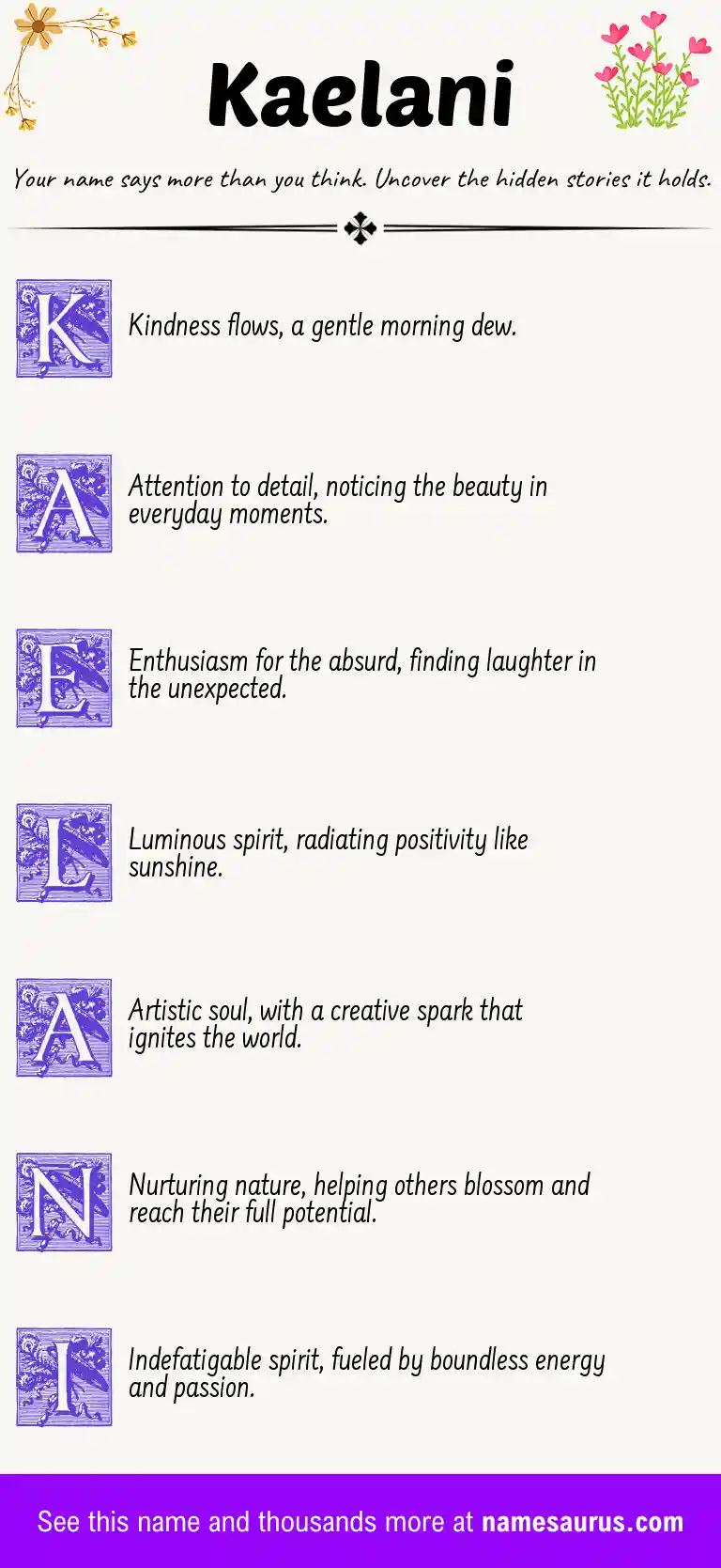 Acrostic poem about Kaelani.