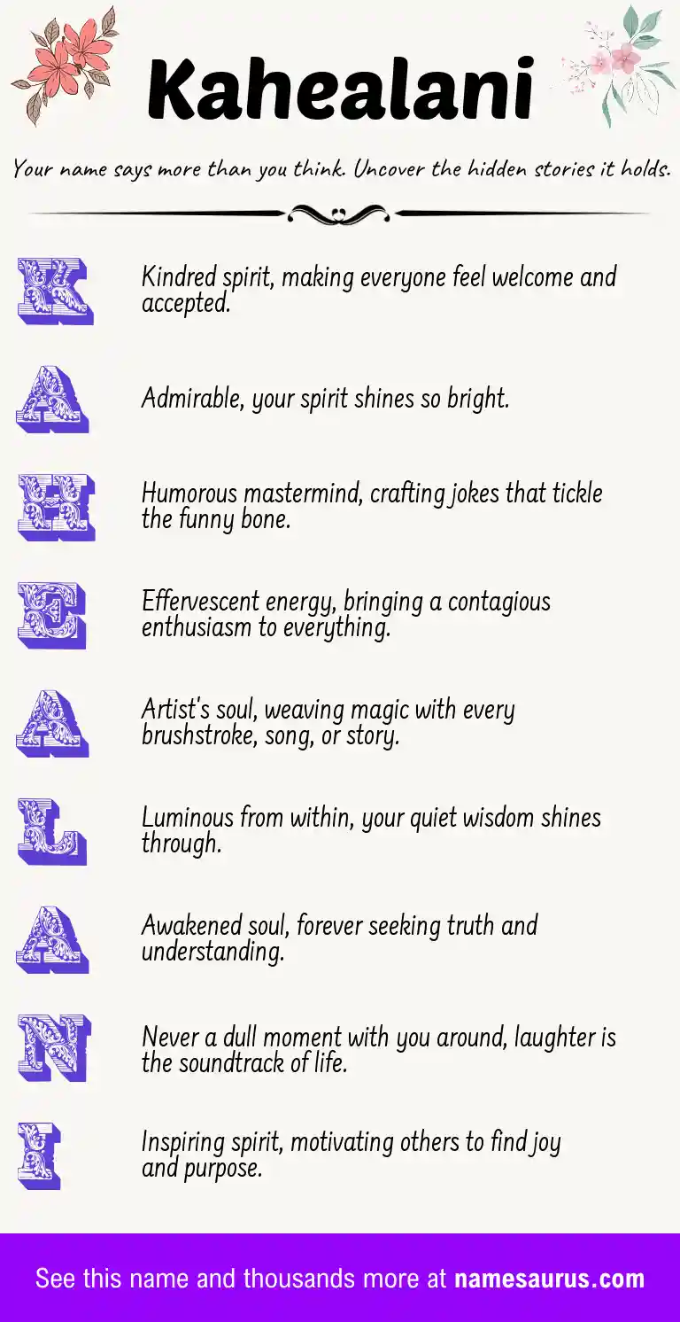 Acrostic poem about Kahealani.