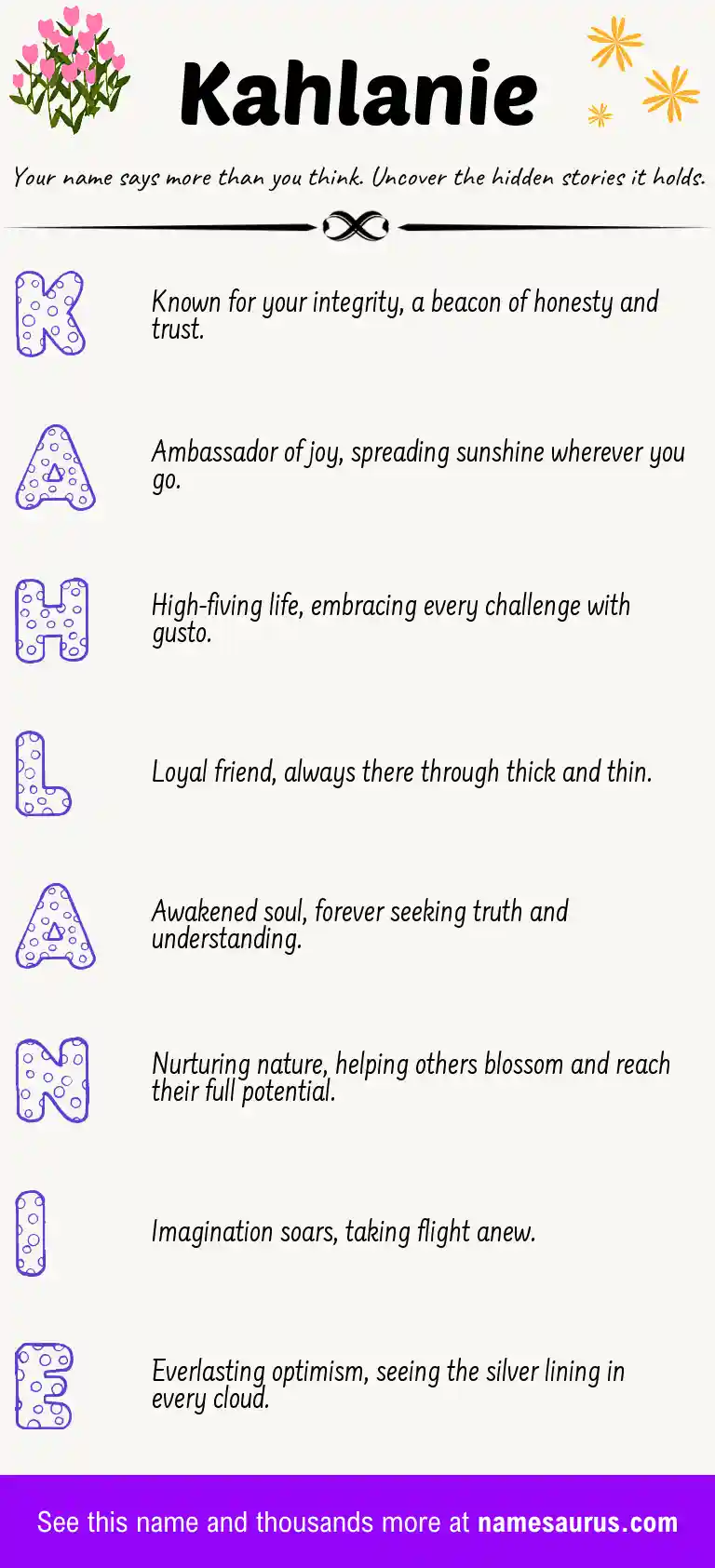 Acrostic poem about Kahlanie.