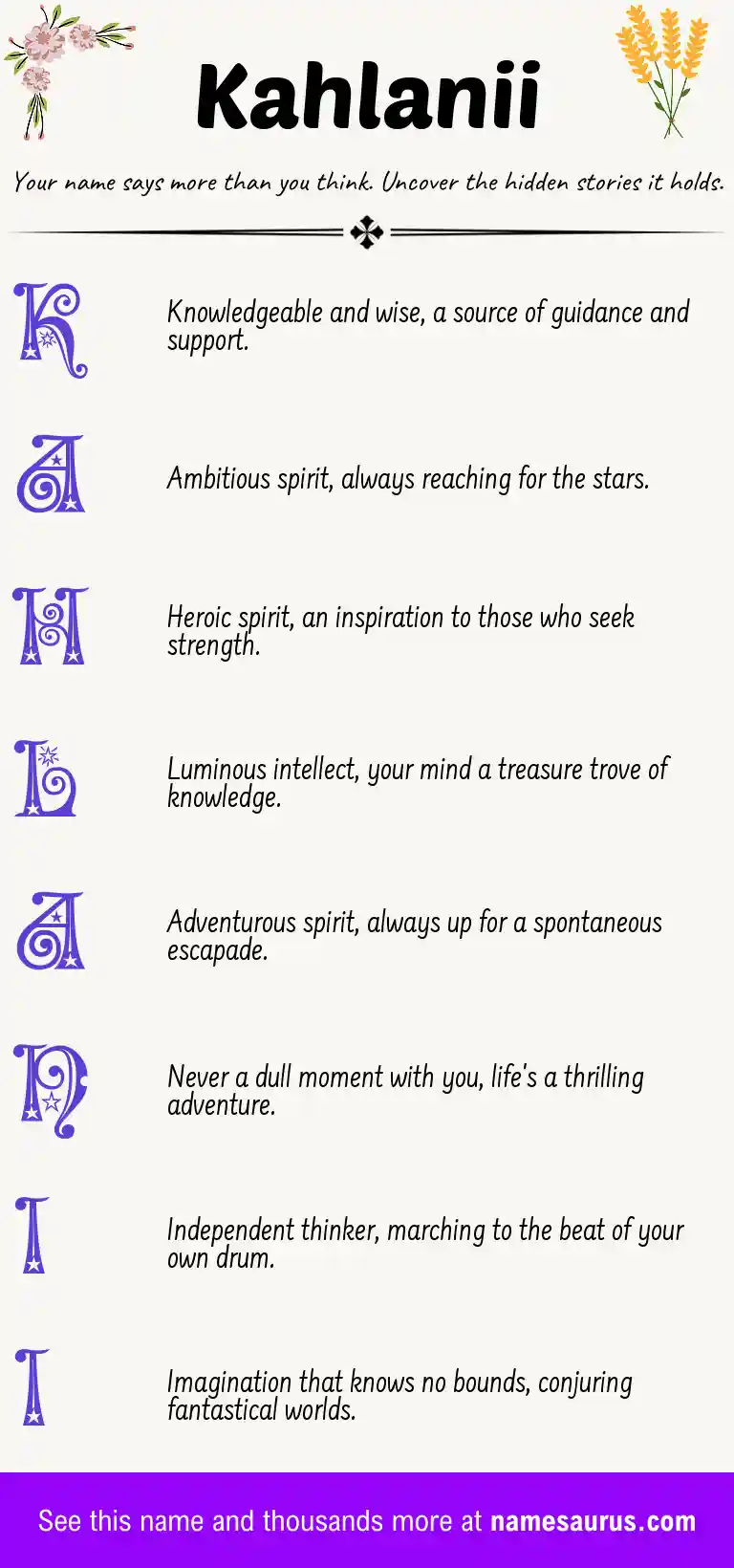 Acrostic poem about Kahlanii.
