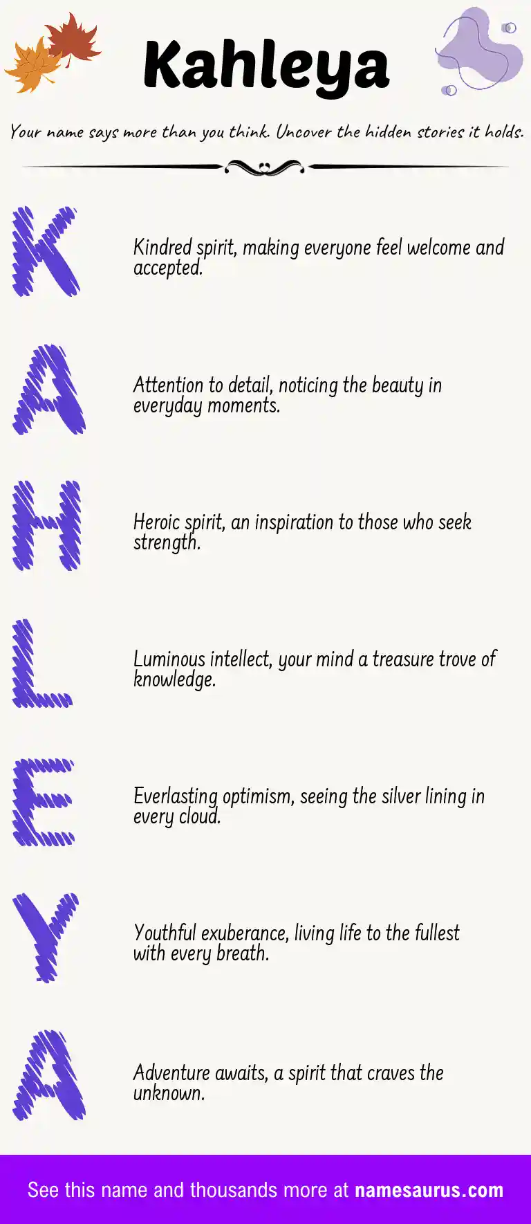 Acrostic poem about Kahleya.